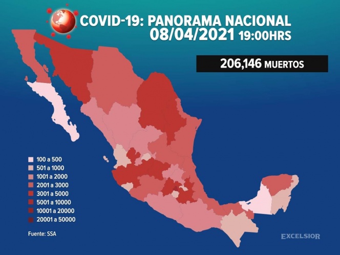 México supera las 206 mil muertes por covid-19