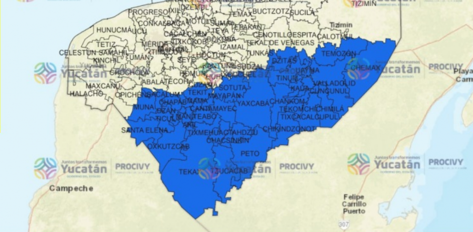 Protección Civil exhorta a tomar precauciones en sur de Yucatán; reiteran alerta azul
