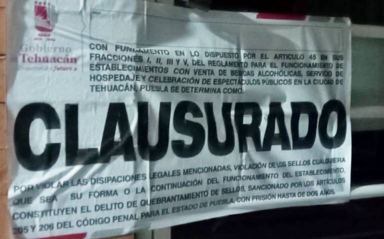 Clausura Normatividad de Tehuacán tres bares por inclumplir los reglamentos
